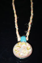 Load image into Gallery viewer, Large Glass Pink/Green Flower pendent with hemp chain - Caliculturesmokeshop.com