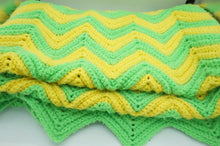 Load image into Gallery viewer, Vintage Green, Yellow Zig-Zag Blanket - ohiohippiessmokeshop.com
