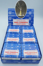 Load image into Gallery viewer, Nag Champa Dhoop Cones with mini Stand, 12 Ct. in Box - ohiohippiessmokeshop.com
