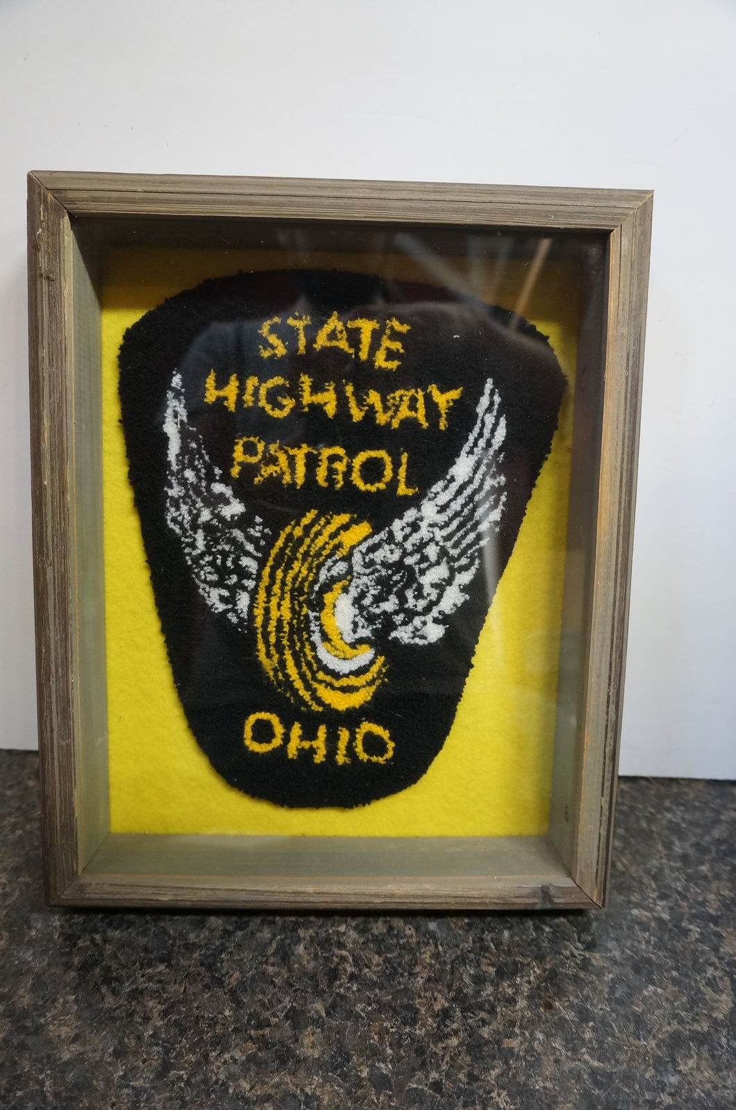 Ohio State Highway Patrol crochet patch, framed- ohiohippies.com