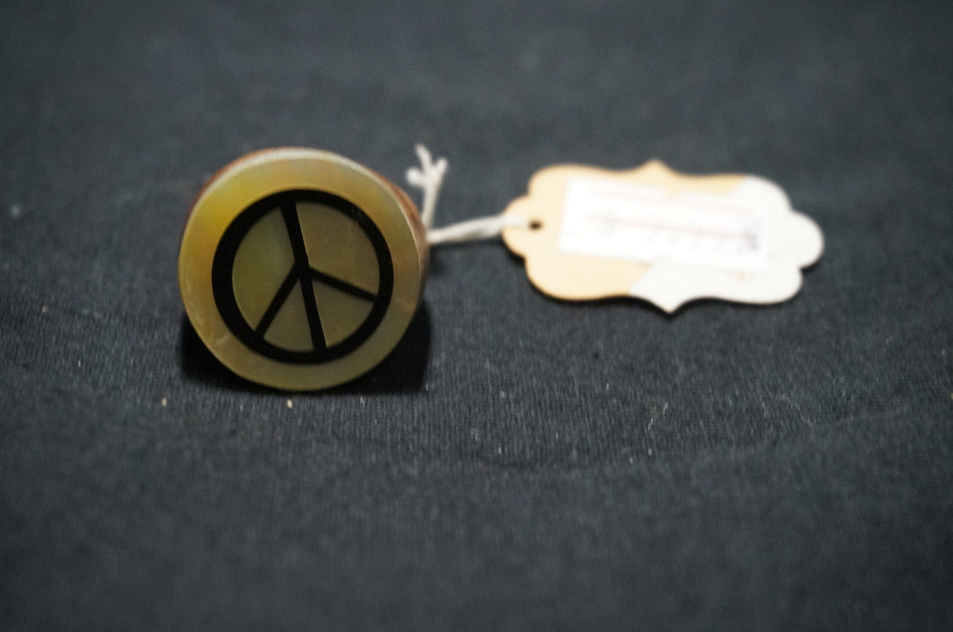 Peace Sign wooden Ring, Size 7 1/4