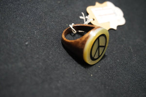 Peace Sign wooden Ring, Size 7 1/4