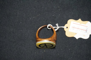 Peace Sign wooden Ring, Size 7 1/4