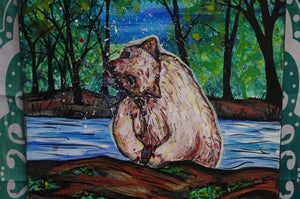 Bear Catching Wild Fish Acrylics Canvas Art