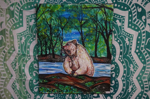 Bear Catching Wild Fish Acrylics Canvas Art