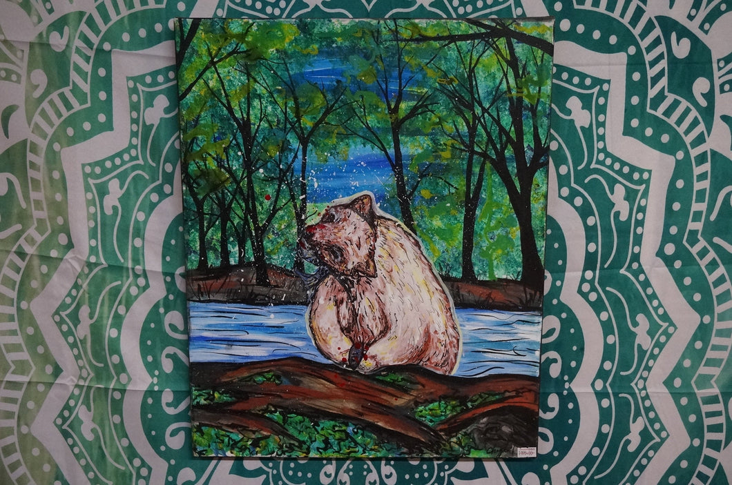 Bear Catching Wild Fish Acrylics Canvas Art